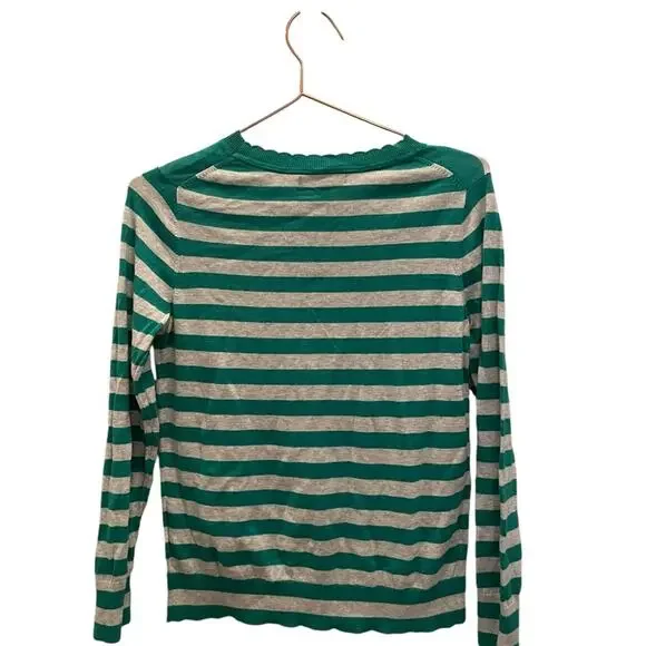 Banana Republic Striped Scalloped Neck Top - Petite Small - Picture 2 of 5